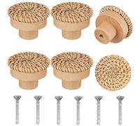 Oikabio boho rattan Comò Pomelli per cassetti rotondi fatti a mano in vimini e viti per mobili boho pomelli 6 pezzi