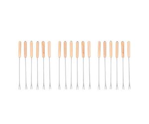 Oikabio Forchette per fonduta di Formaggio, in Acciaio, con codifica a Colori, 54 Pezzi, con Manico in Legno di Quercia, Resistenti al, 24 cm