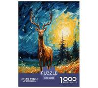 Oil Painting Elk Jigsaw Puzzle Impossibili 1000Pcs Decorazione Per La Casa. Giochi Rilassamento E Intelligence Per Adulti E Ragazzi Da 14 Anni 38x26cm/1000pcs