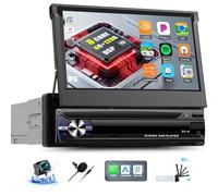 OiLiehu 6G+128G 8 Core Android 15 Autoradio 1 Din Wireless CarPlay Android Auto 7" Manuale Autoradio Retrattile con Schermo GPS WiFi Bluetooth Mirror Link FM RDS SWC USB DSP EQ Telecamera Posteriore