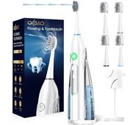 OILSAO Spazzolino elettrico con filo interdentale, tutto in uno, spazzolino sonico con 3 modalità e 5 velocità di filo interdentale e 4 testine, ricaricabile e portatile, per la pulizia dei denti