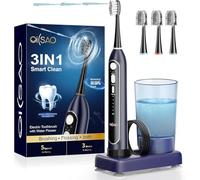 OILSAO Spazzolino elettrico con idropulsore combinato: spazzolino da denti sonico 3 in 1 per la pulizia dei denti e le parentesi graffe, 5 livelli di pressione e 3 modalità, IPX7, design portatile