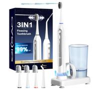 OILSAO Spazzolino elettrico con idropulsore combinato, spazzolino elettrico Sonic Flossing 3 in 1 per viaggi e casa, tazza facile da pulire da 330 ml, 5 velocità e 3 modalità per bretelle, IPX7