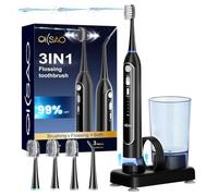 OILSAO Spazzolino elettrico con idropulsore combinato, spazzolino elettrico Sonic Flossing 3 in 1 per viaggi e casa, tazza facile da pulire da 330 ml, 5 velocità e 3 modalità per bretelle, IPX7