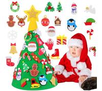 OIOYLEY 3D Albero di Natale Feltro Bambini, Albero di Natale in Feltro 3D per Bambini, Natale in Feltro Stump Stereo Bambino Magico Conico + 29pcs Ornamenti Staccabili, per Bambini Regali di Natale
