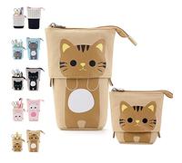 OIOYLEY Astuccio Telescopico per Matite a Forma di Gatto per Bambina e Bambino, Astuccio Verticale Portapenne, Astuccio Cartoon, Astuccio in Tela con Cerniera con Bello Kawaii, Astuccio Gatto Marrone