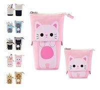 OIOYLEY Astuccio Telescopico per Matite a Forma di Gatto per Bambina e Bambino, Astuccio Verticale Portapenne, Astuccio Cartoon, Astuccio in Tela con Cerniera con Bello Kawaii, Astuccio Gatto Rosa