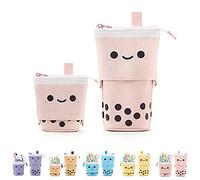 OIOYLEY Astuccio Telescopico per Matite a Forma di Tè al Latte per Bambina e Bambino, Astuccio Verticale Portapenne, Astuccio Cartoon, Astuccio in Tela con Cerniera con Bello Kawaii, Rosa