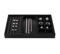 Oirlv Set Multifunzione per Gioielli in Pelle Nera PU - 4+1 Vassoi Organizzatori con Scomparti