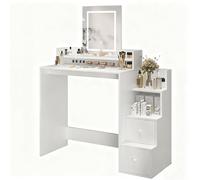 Oiroporz Scrivania da trucco con luci a LED e cassetti, tavolo da toeletta touch control con 2 ripiani, moderno tavolo da toeletta bianco per camera da letto