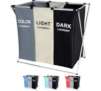 CESTO BIANCHERIA 3 SCOMPARTI PORTABIANCHERIA PIEGHEVOLE IN METALLO E TESSUTO