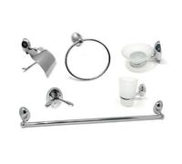 OISE ART STORE Trade Shop - Set Bagno Moderno Acciaio Cromato Vetro Satinato 6pz Porta Rotolo Sapone 52918