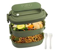 OITUGG Lunch Box 2 Strati - 1550ml Portapranzo per Adulti ufficio - Bento Box con Scomparti e Posate - Contenitori Porta Pranzo per Bambini Scuola, Senza BPA, Microonde, 19.2x11.5x12cm, Verde