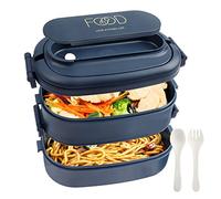 OITUGG Lunch Box 2 Strati - 1550ml Portapranzo per Adulti ufficio - Bento Box con Scomparti e Posate - Contenitori Porta Pranzo per Bambini Scuola, Senza BPA, Microonde, 19.2x11.5x12cm, Blu