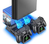 OIVO PS4 Supporto Verticale con Ventola di Raffreddamento, Stazione di Ricarica per Dual Controller con Indicatori LED e Conservazione per 12 Giochi per PS4 /Slim/PRO