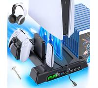 OIVO Supporto per PS5/Slim/Pro con Ventola di Raffreddamento, Ricarica Controller PS5, PS5 Supporto Verticale con Indicatori LED e Conservazione per 14 Giochi per P5, Nero