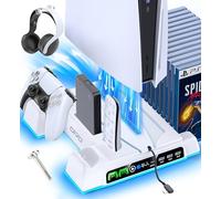 OIVO Supporto per PS5/Slim/Pro con Ventola di Raffreddamento, Ricarica Controller PS5, PS5 Supporto Verticale con Indicatori LED e Conservazione per 14 Giochi per Playstation 5