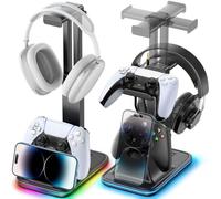 OIVO VGA DESIGN Supporto Cuffie e Joystick da Scrivania Regolabile in Altezza, Supporto Cuffie Gaming Ruotabile con Supporto per Cellulare e Dual Controller, Accessori Gaming, Versione RGB