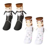 OIXEYA 2 Paia Calze Magnetiche Sposa e Sposo, Calzini Divertenti che si Tengono la Mano, Regali di Coppia Divertenti per Nozze e San Valentino Natale