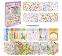 OIXEYA 20 Pezzi adesivi 3D Sticker Book per casa, in miniatura 3D con pinzetta rosa, fai da te Cozy Little Home House Scene Stickers Bambini Attacca Stacca, Fun DIY Stickers Scene, Relief Stress