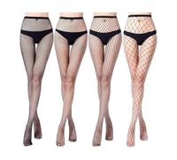 OIXEYA 4 Paia Calze a Rete Nere Donna, Vita Alta, Confezione, Taglia Unica, Sexy Collant a Rete