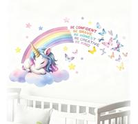 OIXEYA Adesivi Murali Bambini Unicorno e Arcobaleno, Adesivi Murali con Unicorno, Adesivi Murali per Cameretta Bambina con Arcobaleno, Decorazioni Murali per Cameretta dei Bambini (B)