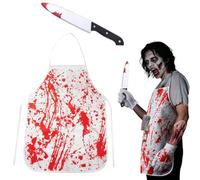 OIXEYA Grembiule Insanguinato Halloween e un Coltello Sporco di Sangue, Grembiule con Schizzi di Sangue Halloween Spaventoso per Adulti Oggetti di Scena per Cosplay di Abiti Spettrali, Taglia Unica