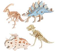 OIXEYA Lavoretti per Bambini, 4 Pezzi 3D dinosauri Lavoretti artigianato, Centrotavola Bambini, Legno DIY Decorazione Creativa da Costruire e Dipingere