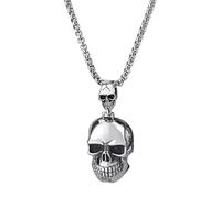 OIXYEY 1 Pezzi Collana Uomo In Ciondolo A Forma Teschio, Accessori Per Collane Di Halloween, Per Compleanni, Halloween E Regali Per Gli Amanti Degli Scheletri (Argento).