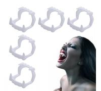 OIXYEY 5 Pezzi Denti Da Vampiro, Costumi Halloween Denti Da Vampiro Per Bambini, Bambini Denti Vampiro Zombie Dracula, Per Halloween Da Indossare (Bianco, A)