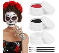 OIXYEY 6 Pezzi Di Trucco Di Halloween, 60 G Di Vernice Per Il Viso Nera, Bianca E Rossa Con 3 Pennelli Per Il Trucco, Trucco Di Halloween, Trucco Da Zombie, Joker, Vampiro E Scheletro