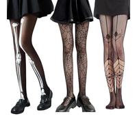 OIXYEY Calze di Halloween con Ragno 3D e Ragnatela - 3 Paia Calze a Rete Horror per Adulti, Costume Completo per Festa Ognissanti e Cosplay, Idee per Amanti del Macabro, Design Elastico e Traspirante