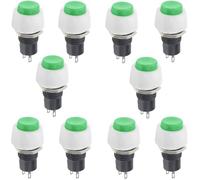 Oiyagai 10 Pezzi Interruttore a Pulsante DS-450 Verde 10mm Auto-Bloccante SPST 250V 2A