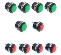 Oiyagai 10 Pezzi Interruttore a Pulsante Momentaneo Mini 2 Colori, SPST, AC250V/3A, AC125V/6A, Rosso, Verde, R13-507