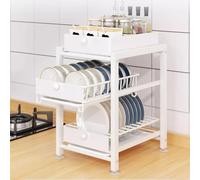 OJHFJMGH Scolapiatti, Organizzatore sotto Il lavello a 3 Livelli for riporre la Cucina e Bagno. Estraibile carichi Pesanti(White)