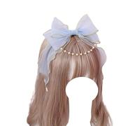 OJIJO Accessori for capelli Lolita, fascia con fiocco grande, cerchietto con catene di perle, forcina for capelli alla moda for ragazze, copricapo for feste in maschera(Blue)