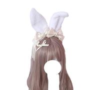 OJIJO Cerchietto con orecchie da coniglio, forcina alla moda, cerchietto con orecchie da coniglio, copricapo kawaii, accessori for capelli Lolita, for feste in maschera(Cream)