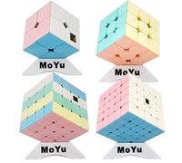 OJIN MoYu MoFang JiaoShi Meilong Bright Pink Series Cube Meilong Cube Stickerless Bundle 2x2 3x3 4x4 5x5 Cube Forsted Surface Puzzles Cube Set con quattro cubo treppiedi