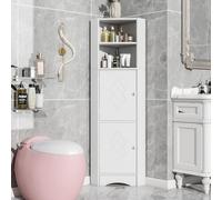 Ojiuboo, Armadio angolare moderno e minimalista con due scomparti, uno scomparto aperto e un ripiano regolabile, perfetto per il bagno (36,5 x 36,5 x 155 cm) (bianco)
