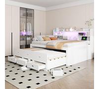 Ojiuboo Divano letto allungabile multifunzione in stile giapponese, divano letto con luce a LED, USB + tipo C, 3 cassetti, adatto per soggiorno/camera da letto (140 x 200 cm)