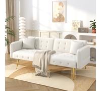 Ojiuboo - Divano letto moderno e versatile, a due piazze, pieghevole, con schienale e braccioli regolabili, rivestimento in velluto, ideale per il soggiorno, con comodi cuscini, 215 x 81,5 cm (bianco)
