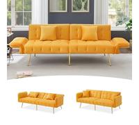 Ojiuboo Divano letto moderno e versatile a due posti, pieghevole, con schienale e braccioli regolabili, rivestimento in velluto, ideale per il soggiorno, con comodi cuscini, 215 x 81,5 cm (Giallo)