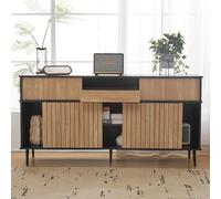 Ojiuboo Mobile moderno con quattro ante scorrevoli e un cassetto, combinazione rovere nero, 160 x 40 x 80 cm