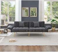 Ojiuboo Moderno divano letto matrimoniale versatile pieghevole con schienale regolabile e braccioli in velluto ideale per il soggiorno con comodi cuscini, 215 x 81,5 cm (grigio)
