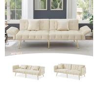 Ojiuboo Moderno divano letto matrimoniale versatile pieghevole con schienale regolabile e braccioli in velluto ideale per il soggiorno con comodi cuscini, 215 x 81,5 cm (beige)