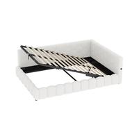 Ojiuboo Moderno divano letto multifunzionale, lettino, ascensore idraulico + striscia luminosa a LED, con porta di ricarica USB/tipo C, comodo tessuto scamosciato, con rete a doghe (senza materasso