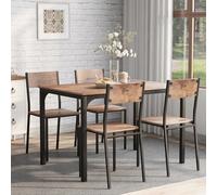 Ojiuboo Set sala da pranzo retrò marrone, 1 tavolo, 4 sedie, adatto per balcone, sala da pranzo e soggiorno, stile country, struttura stabile in legno massello