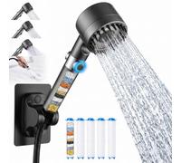 OJTOJT Soffione doccia con filtro, doccetta ad alta pressione con tubo, doccetta aumenta la pressione con 4 tipi di getto e funzione di arresto, per acqua dura, cloro residuo, batteri, metalli pesanti