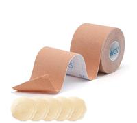 OK TAPE Nastro Adesivo Seno Boob Tapes Reggiseno Nastro Adesivo per Vestiti Nastro con 5 Paia di Copricapezzoli Set Nastro Invisibile per Abbigliamento,5cm x 5m,Beige