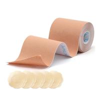 OK TAPE Nastro Adesivo Seno Boob Tapes Reggiseno Nastro Adesivo per Vestiti Nastro con 5 Paia di Copricapezzoli Set Nastro Invisibile per Abbigliamento,7,5cm x 5m,Beige